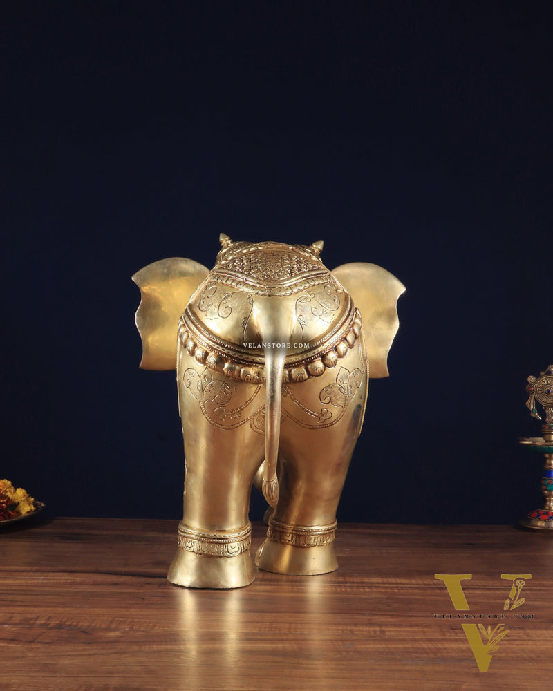 Pure Brass Large Elephant Statue with Enhanced Carvings 26"