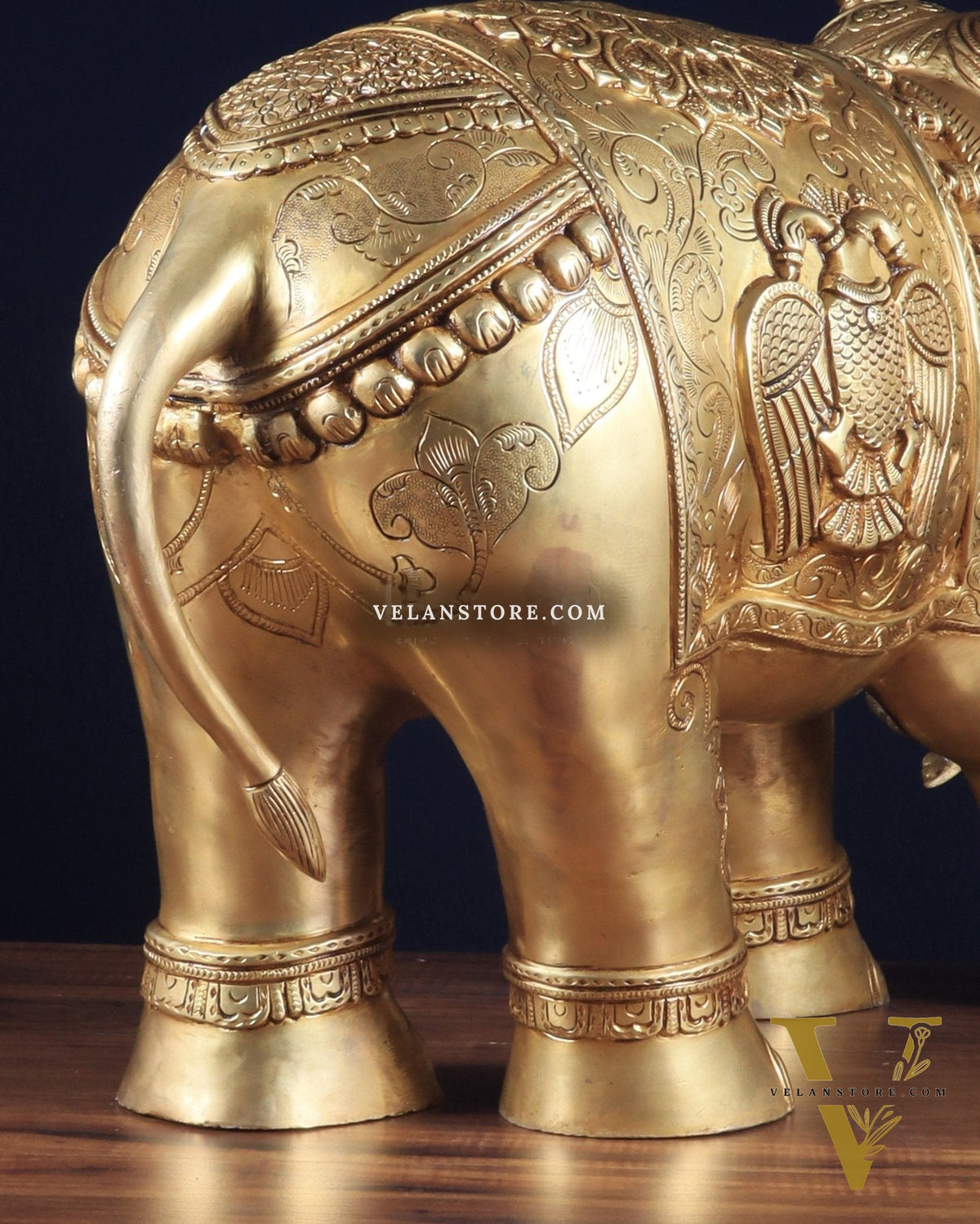 Pure Brass Large Elephant Statue with Enhanced Carvings 26"
