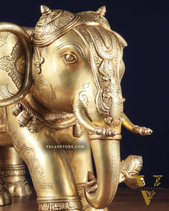 Pure Brass Large Elephant Statue with Enhanced Carvings 26"