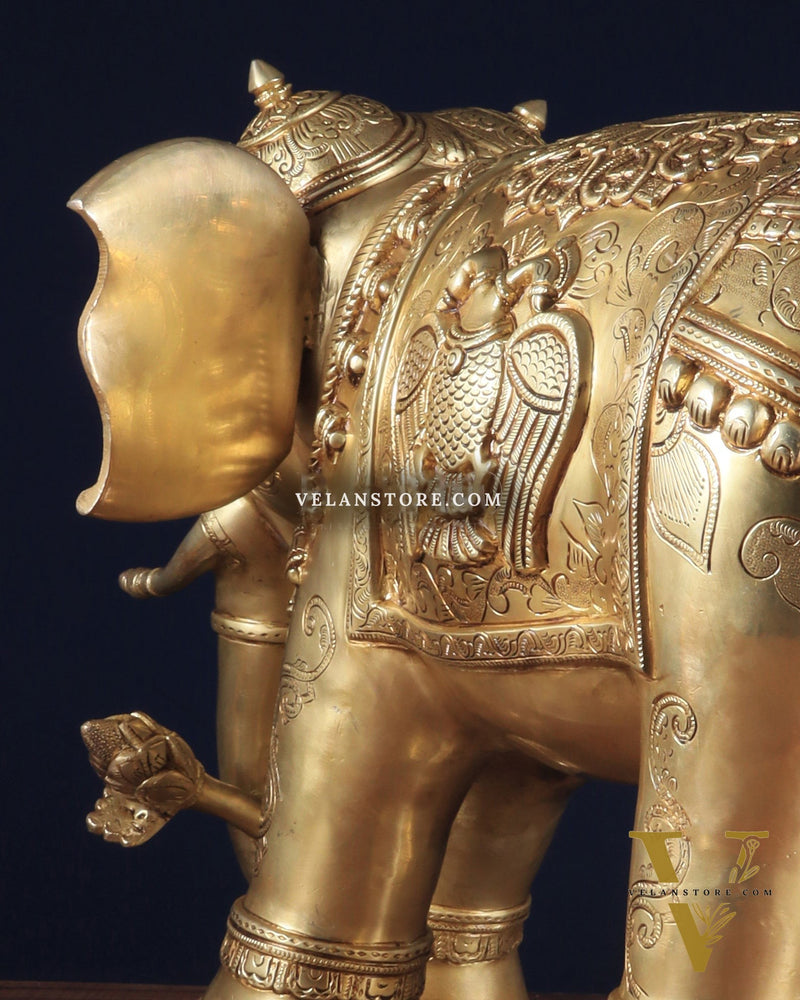 Pure Brass Large Elephant Statue with Enhanced Carvings 26"