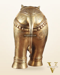 Pure Brass Large Elephant Statue with Enhanced Carvings 26"