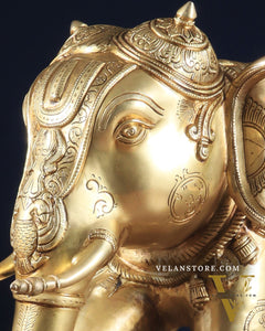 Pure Brass Large Elephant Statue with Enhanced Carvings 26"