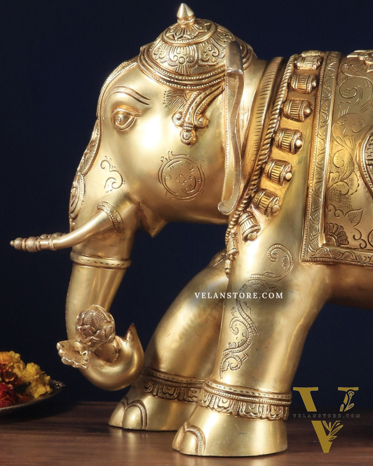 Pure Brass Large Elephant Statue with Enhanced Carvings 26"