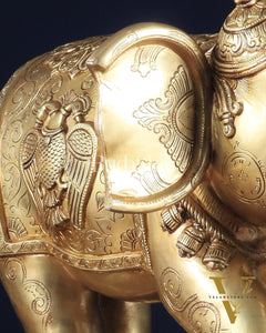 Pure Brass Large Elephant Statue with Enhanced Carvings 26"
