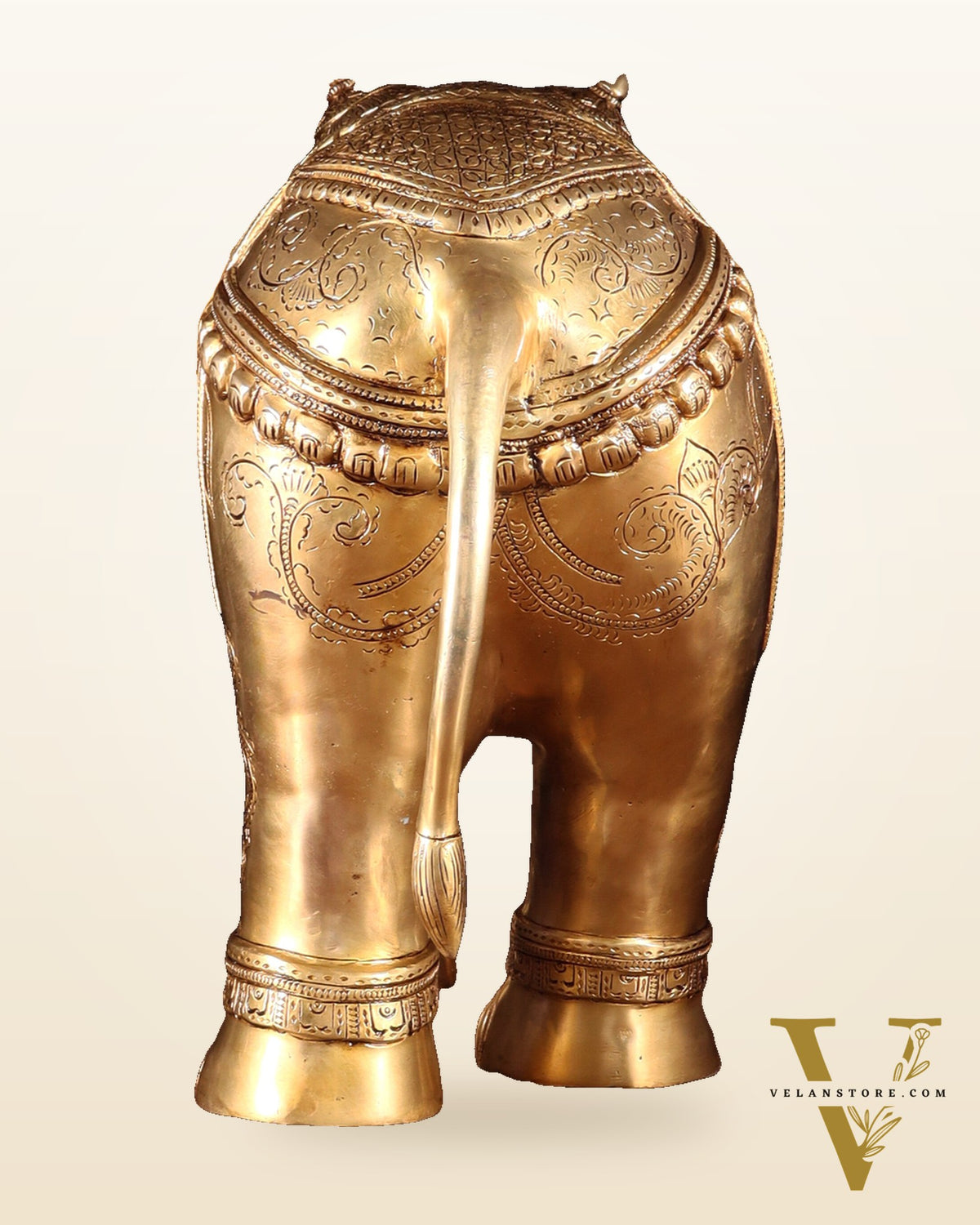 Pure Brass Large Elephant with trunk up Statue with Enhanced Carvings 26"