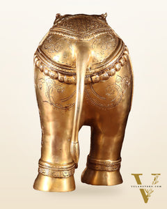 Pure Brass Large Elephant with trunk up Statue with Enhanced Carvings 26"