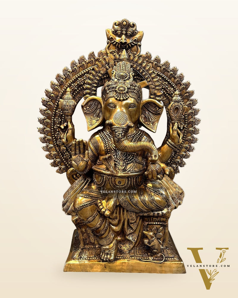 Pure Brass Large Ganesha Majestic Sculpture 50"