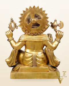 Pure Brass Large Ganesha Statue Sitting on Lotus with Sturdy Square Base 31 inch
