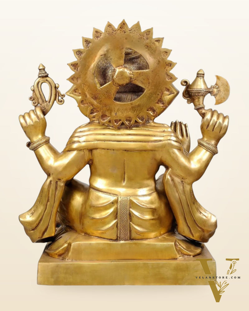 Pure Brass Large Ganesha Statue Sitting on Lotus with Sturdy Square Base 31 inch