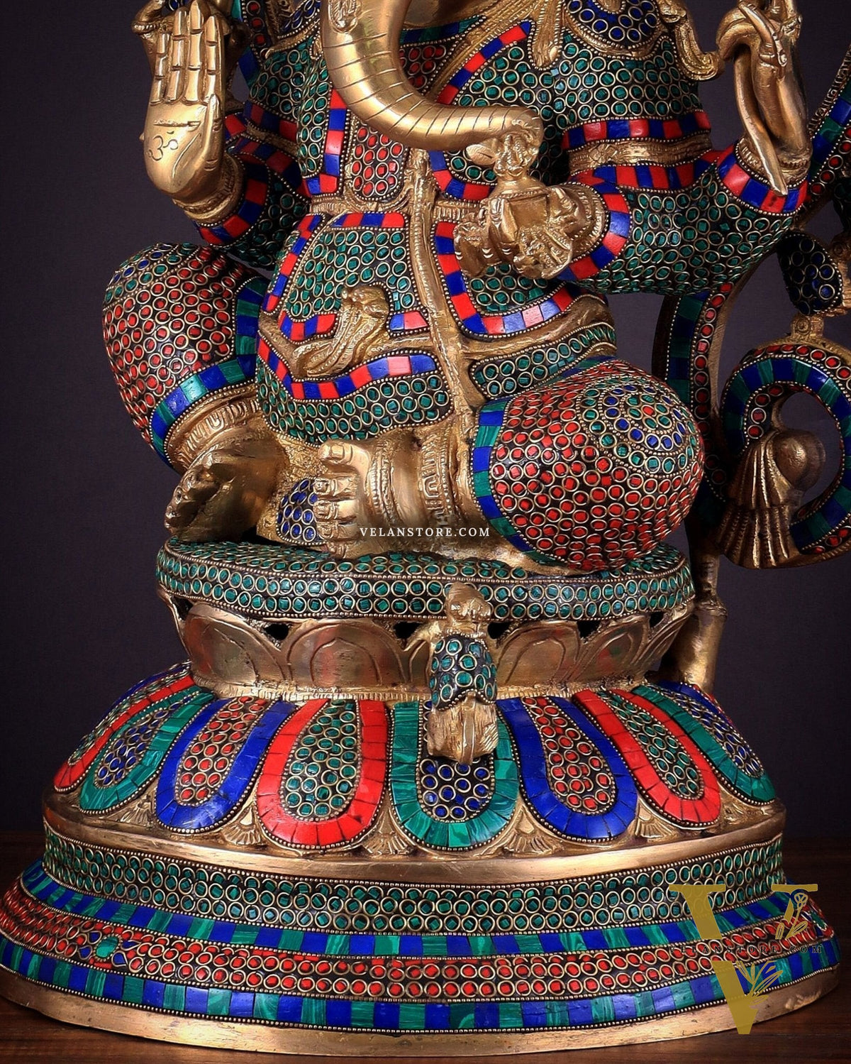 Pure Brass Large Ganesha Statue with Meenakari Stonework – 27" Tall