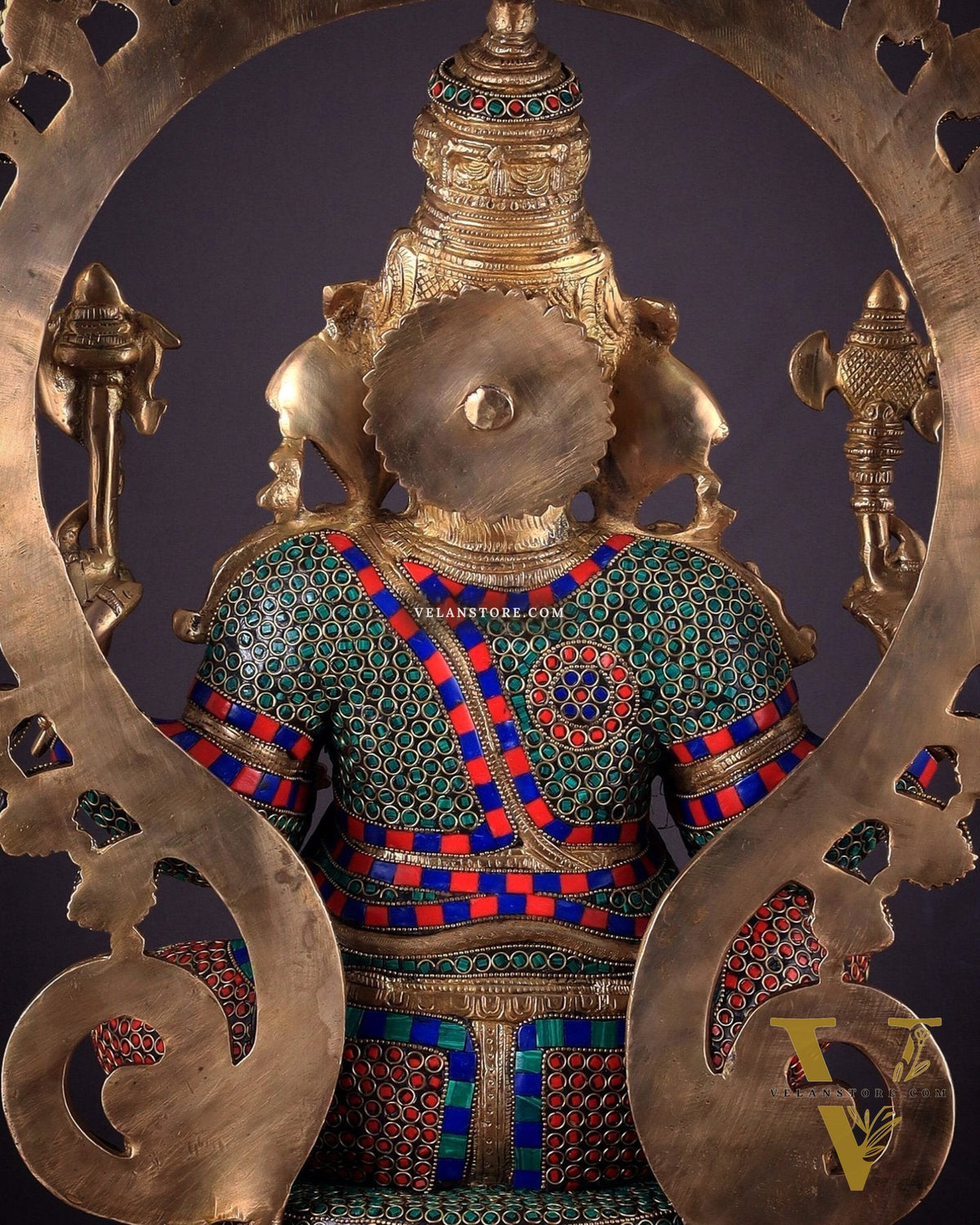 Pure Brass Large Ganesha Statue with Meenakari Stonework – 27" Tall