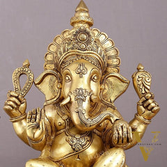 Pure Brass Large Ganesha Statue with Mooshak - 18" Grand Idol