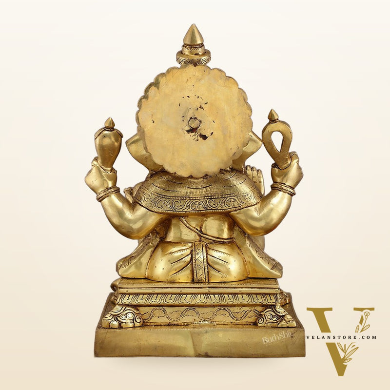 Pure Brass Large Ganesha Statue with Mooshak - 18" Grand Idol
