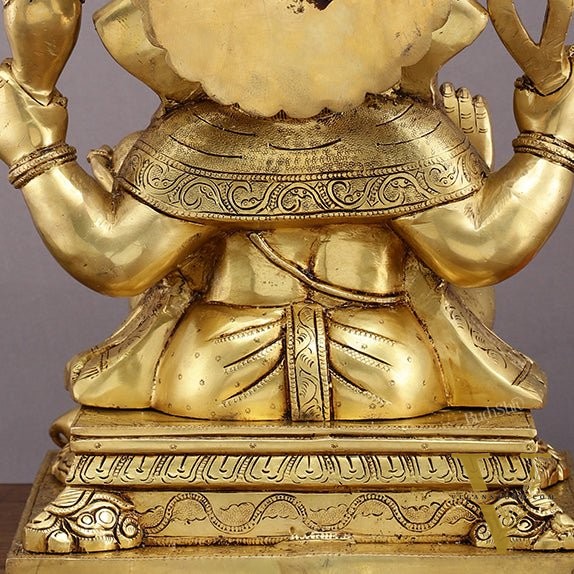 Pure Brass Large Ganesha Statue with Mooshak - 18" Grand Idol