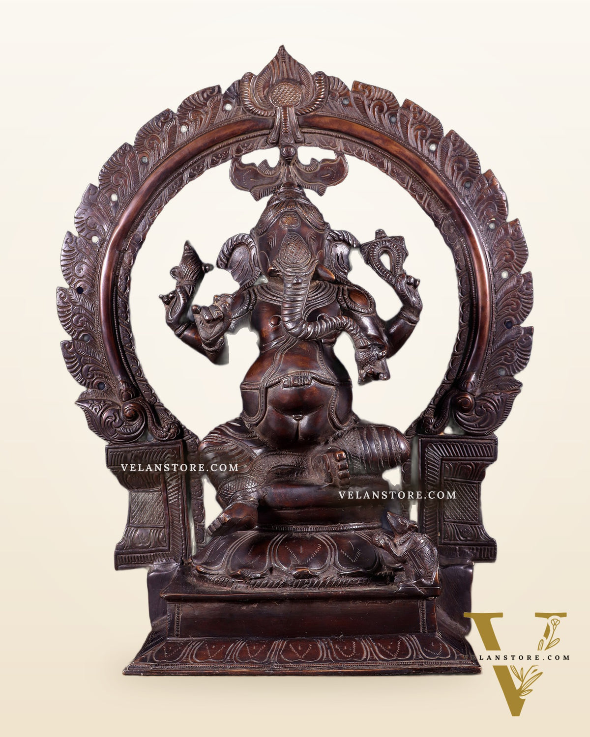 Pure Brass Large Ganesha Statue with Prabhavali – Chola Style 18 inch