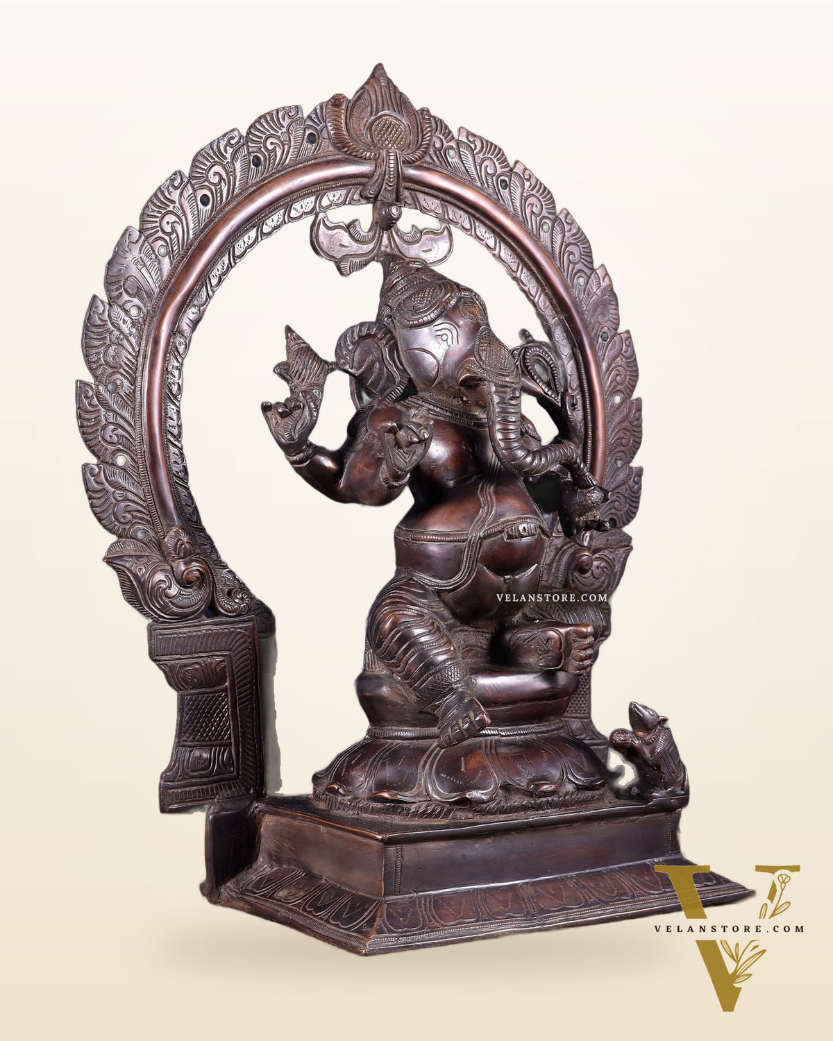Pure Brass Large Ganesha Statue with Prabhavali – Chola Style 18 inch