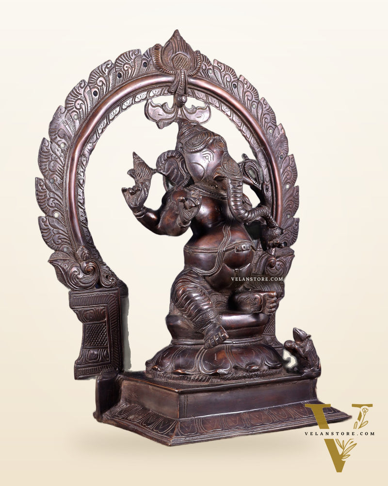 Pure Brass Large Ganesha Statue with Prabhavali – Chola Style 18 inch
