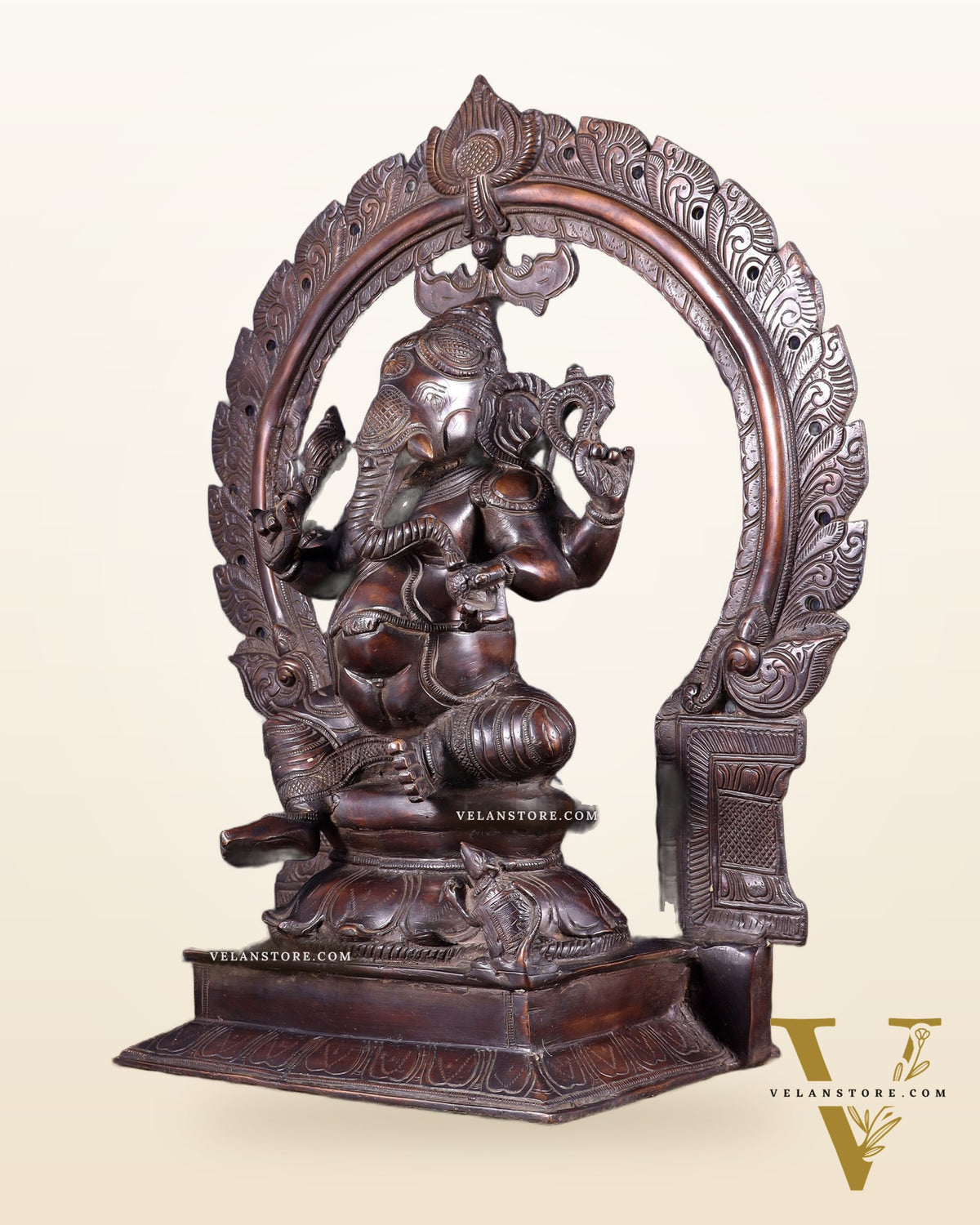Pure Brass Large Ganesha Statue with Prabhavali – Chola Style 18 inch