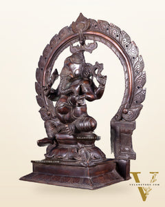 Pure Brass Large Ganesha Statue with Prabhavali – Chola Style 18 inch