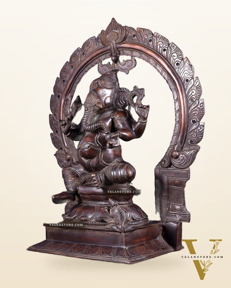 Pure Brass Large Ganesha Statue with Prabhavali – Chola Style 18 inch