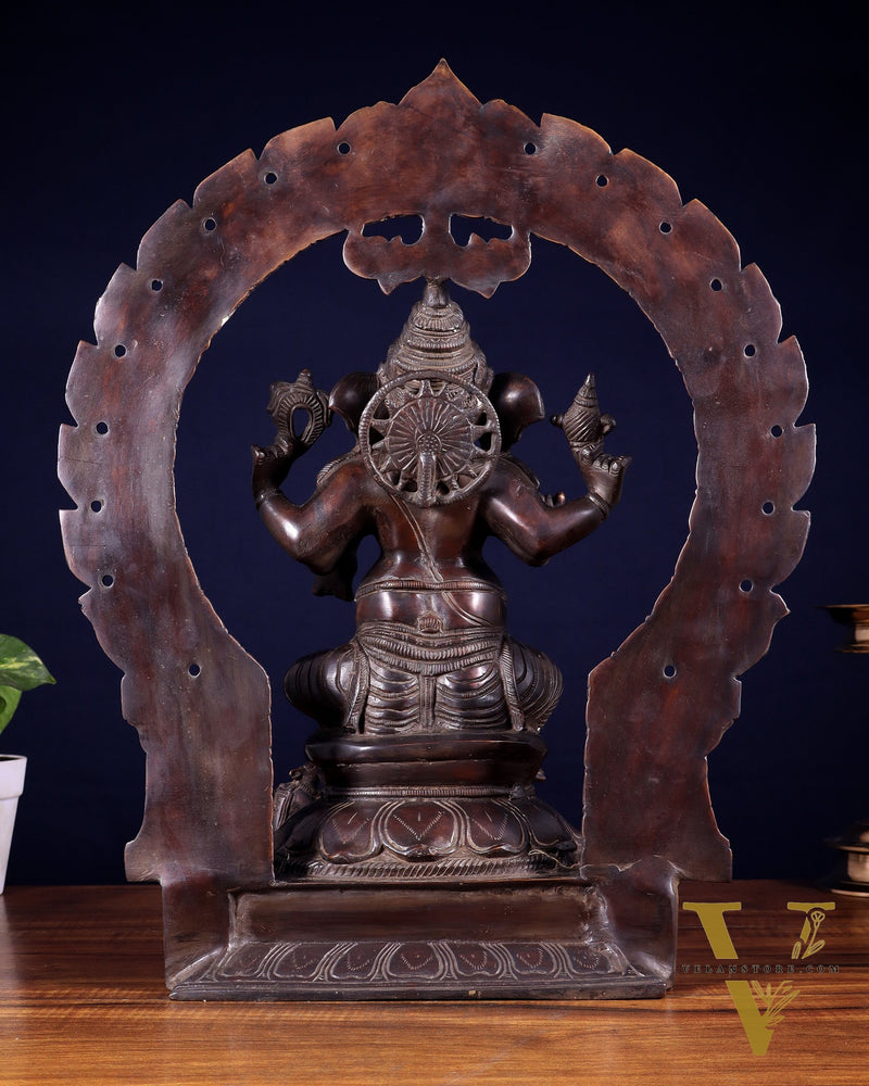 Pure Brass Large Ganesha Statue with Prabhavali – Chola Style 18 inch