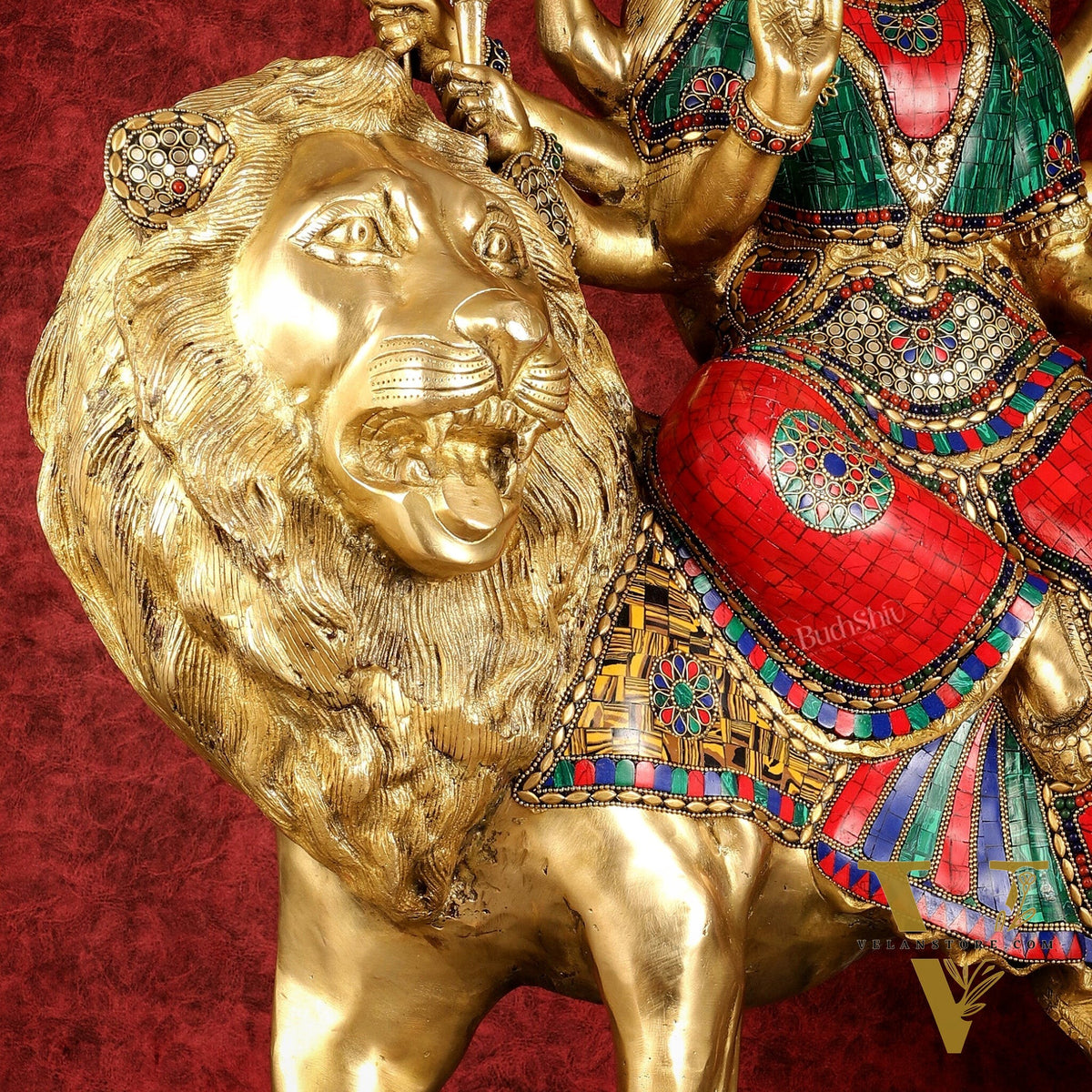 Pure Brass Large Goddess Durga Sherawali Mata Murti - 27 inch