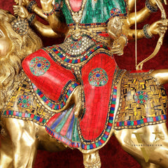 Pure Brass Large Goddess Durga Sherawali Mata Murti - 27 inch