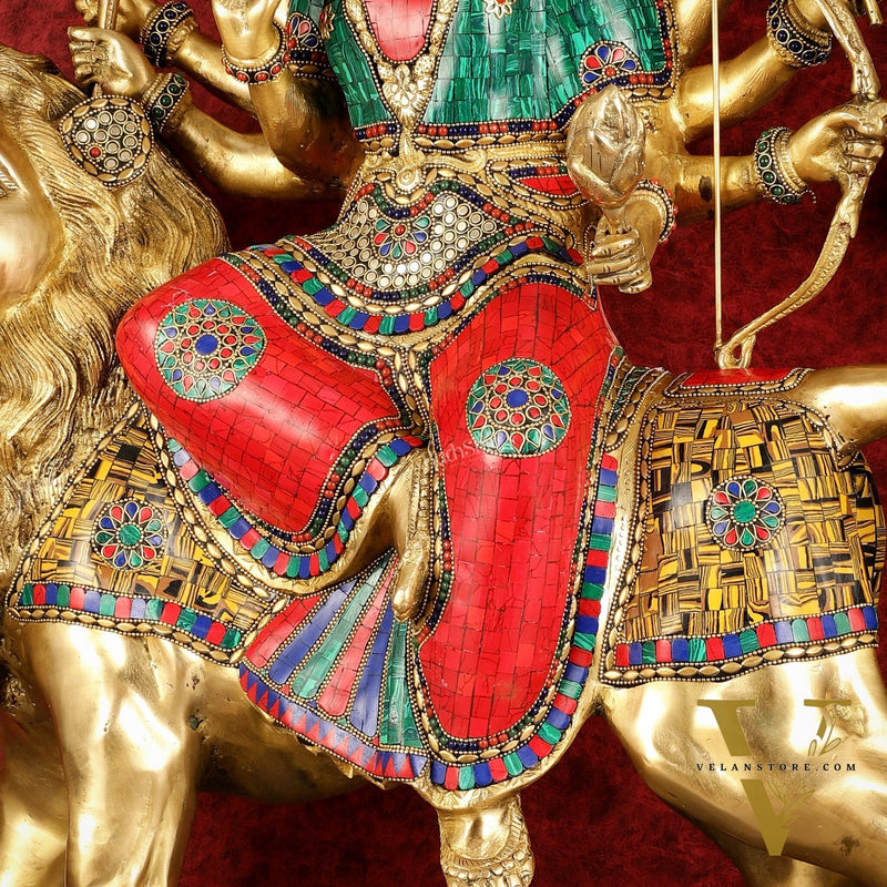 Pure Brass Large Goddess Durga Sherawali Mata Murti - 27 inch