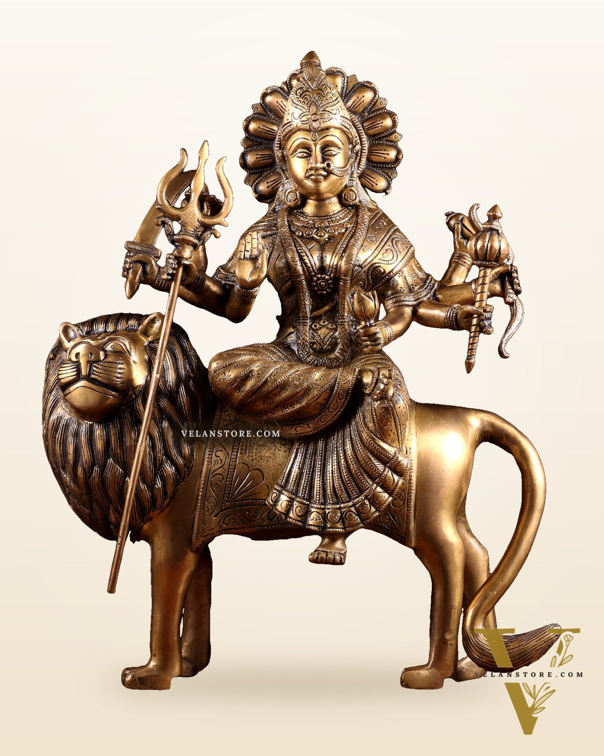 Pure Brass Large Goddess Durga Statue (Sherawali Mata) 18.5"