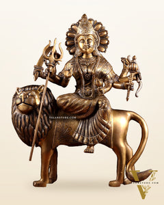 Pure Brass Large Goddess Durga Statue (Sherawali Mata) 18.5"