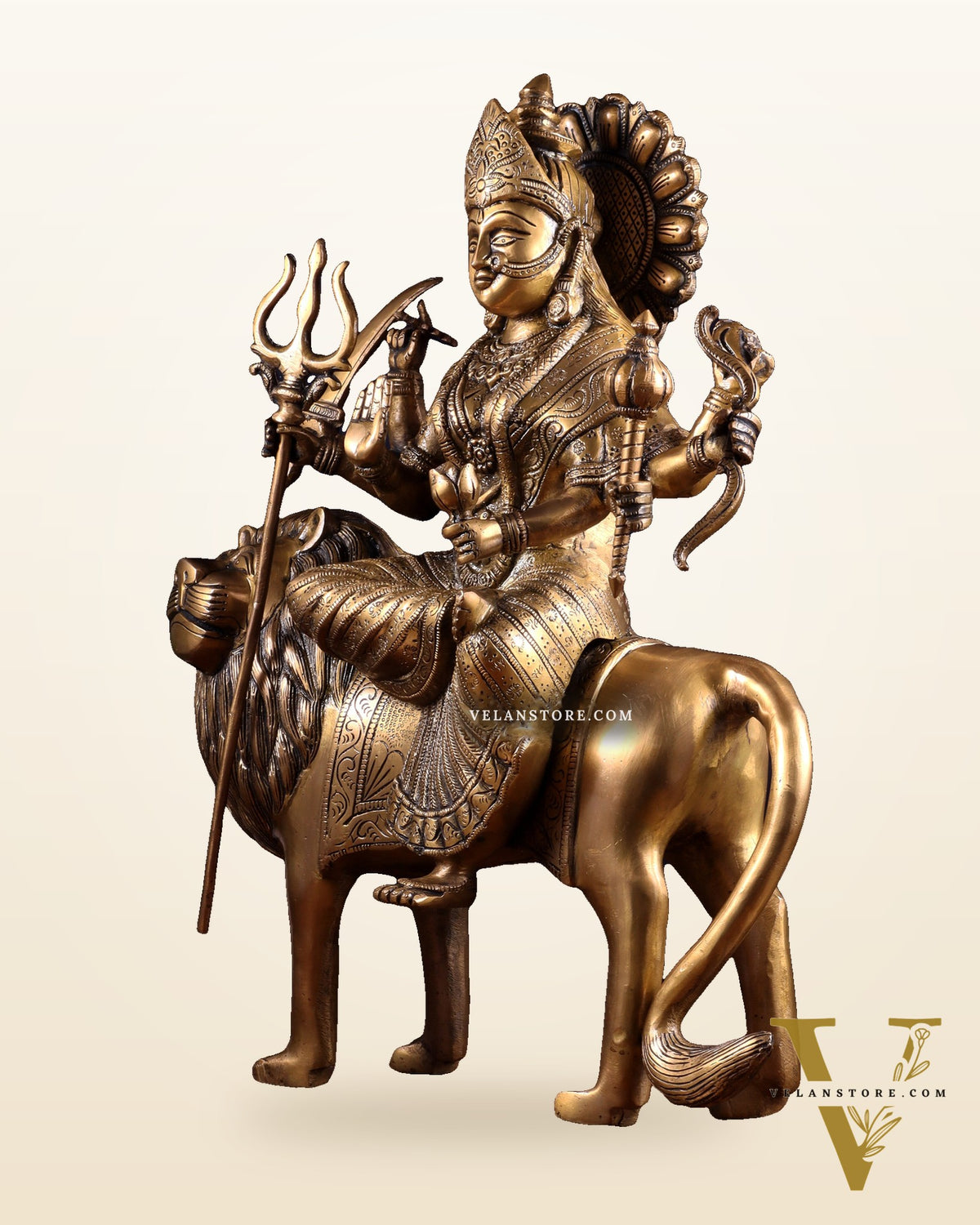 Pure Brass Large Goddess Durga Statue (Sherawali Mata) 18.5"