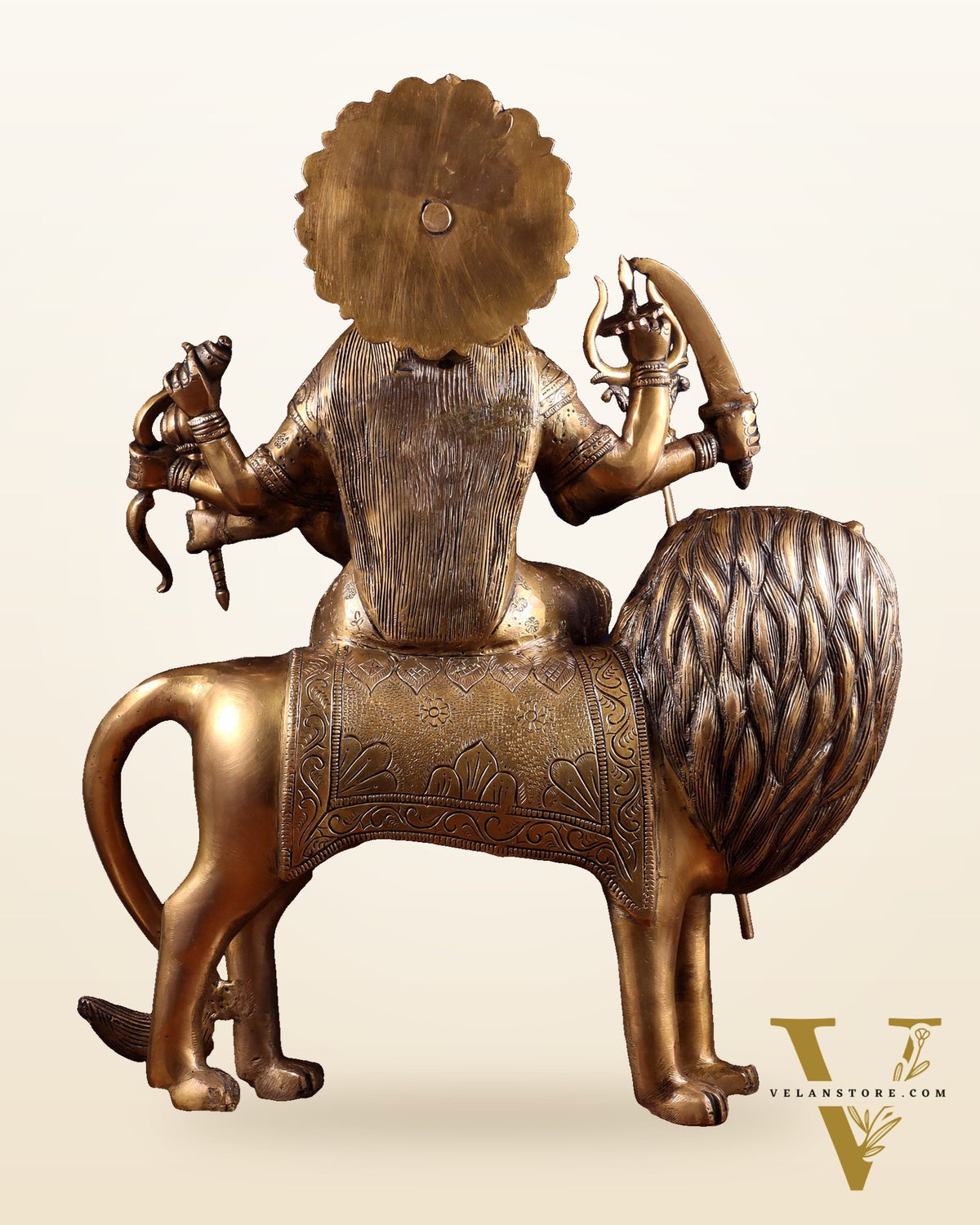 Pure Brass Large Goddess Durga Statue (Sherawali Mata) 18.5"
