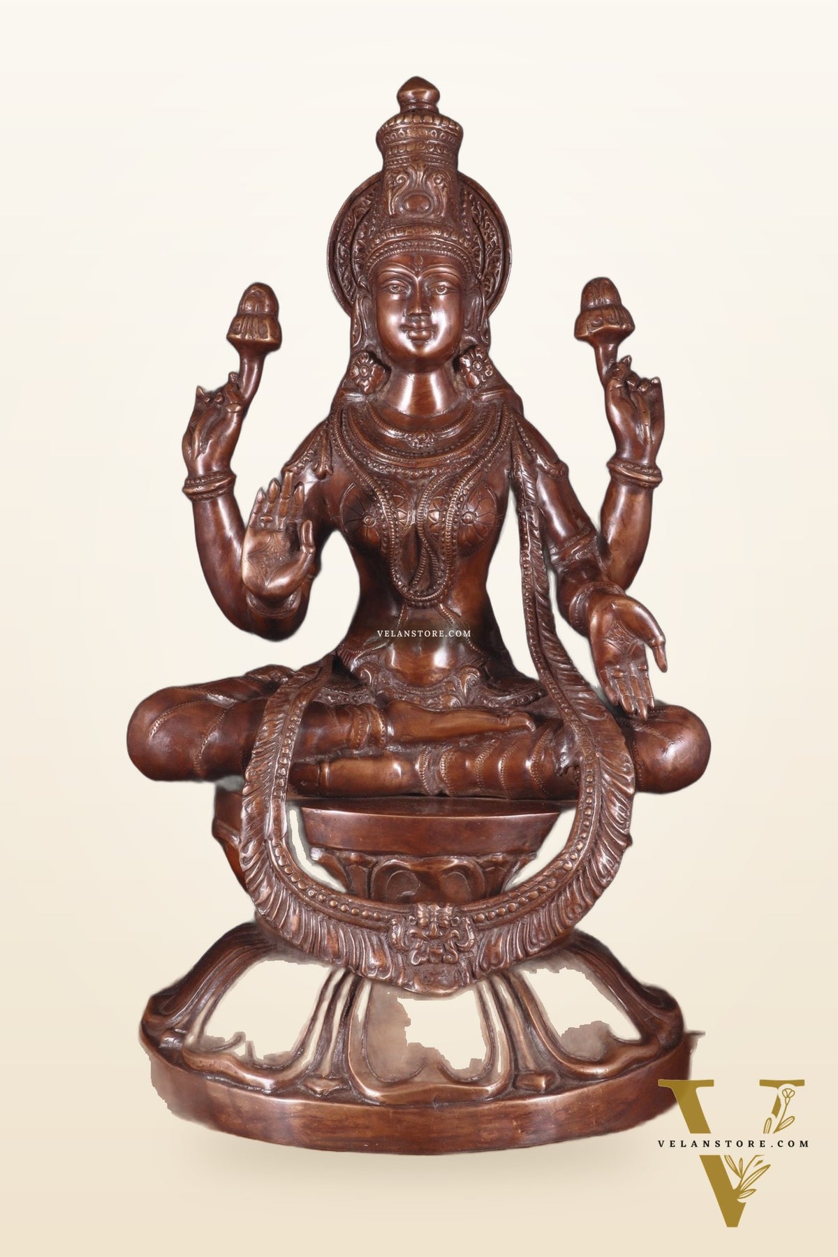 Pure Brass Large Goddess Lakshmi Statue – Crossed Legs Pose, 25 Inch,