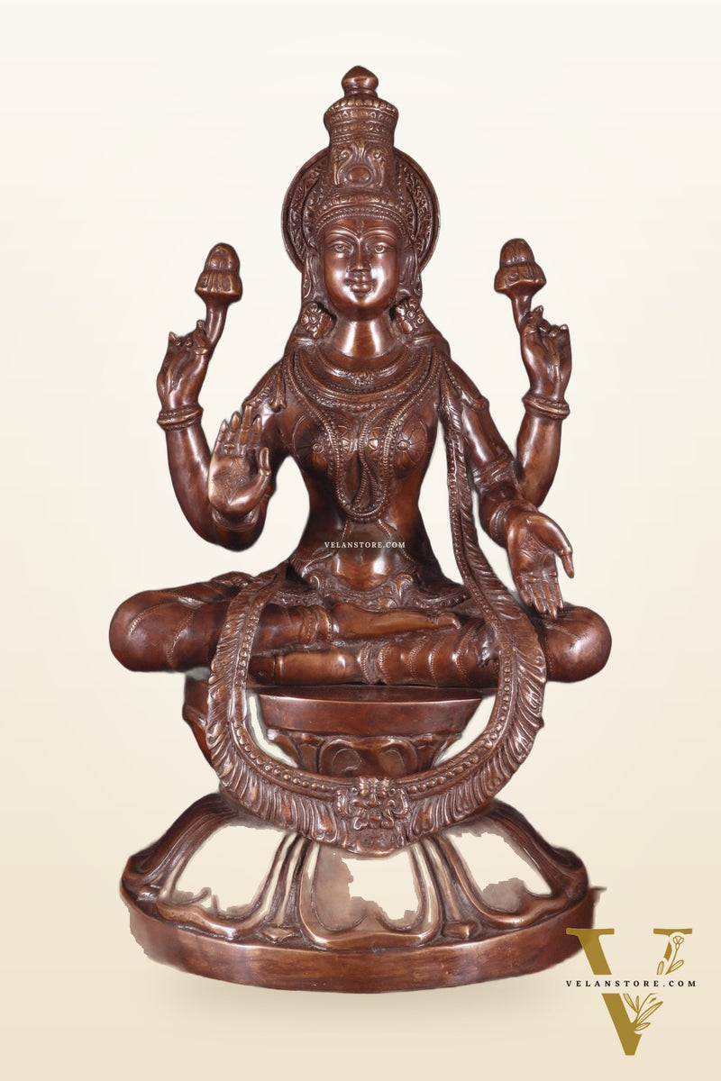 Pure Brass Large Goddess Lakshmi Statue – Crossed Legs Pose, 25 Inch,
