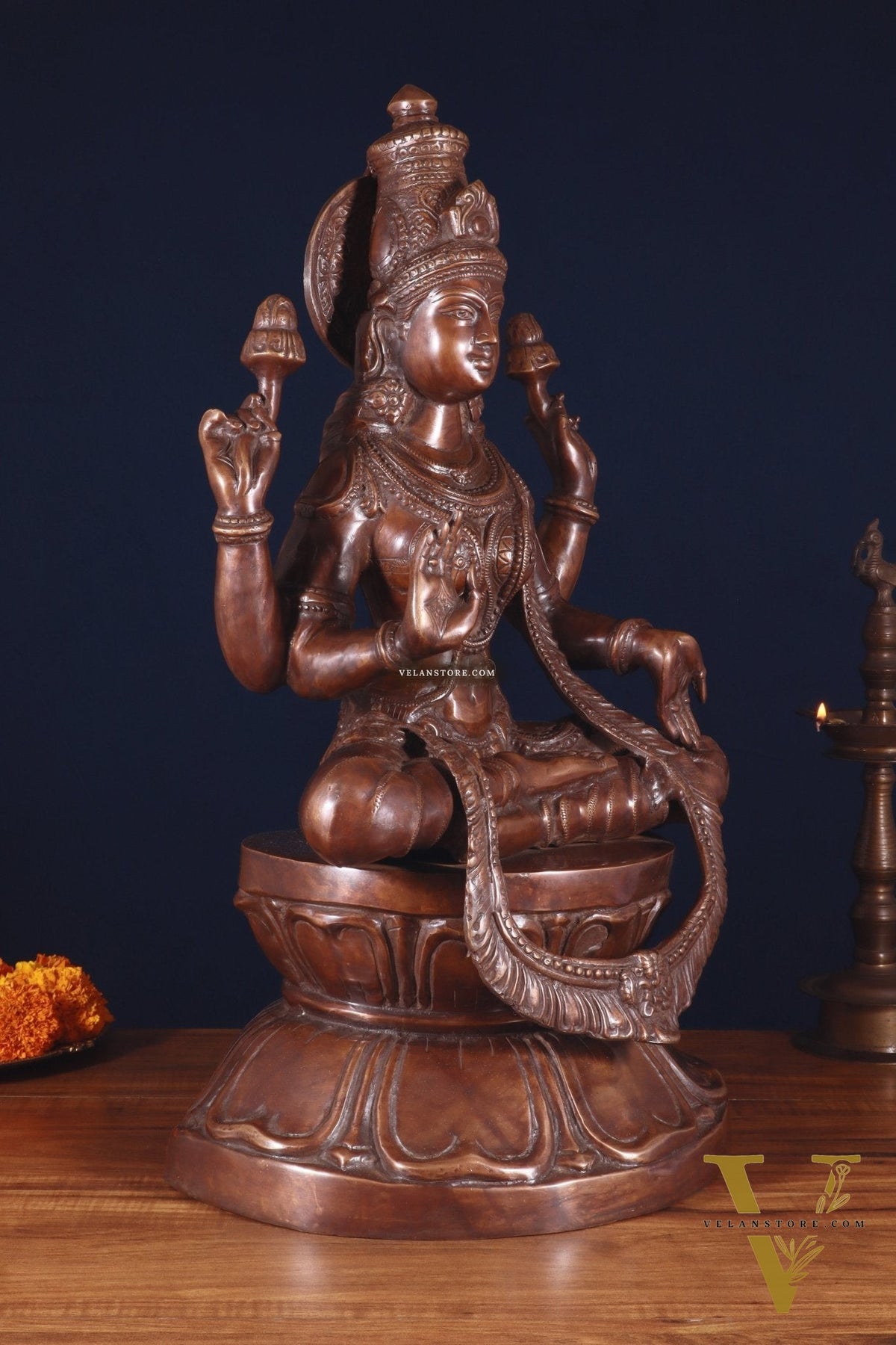 Pure Brass Large Goddess Lakshmi Statue – Crossed Legs Pose, 25 Inch,