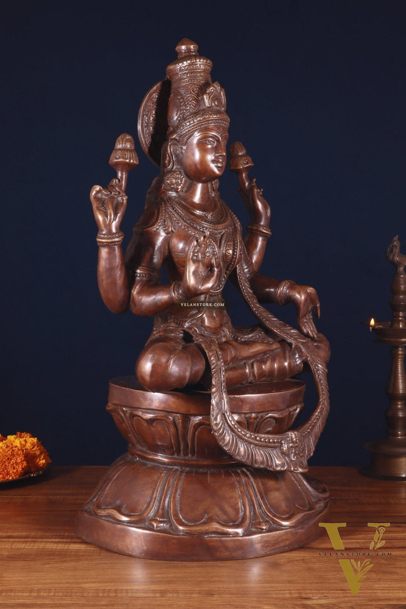 Pure Brass Large Goddess Lakshmi Statue – Crossed Legs Pose, 25 Inch,