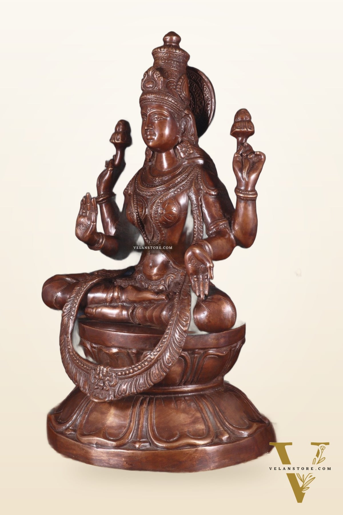 Pure Brass Large Goddess Lakshmi Statue – Crossed Legs Pose, 25 Inch,