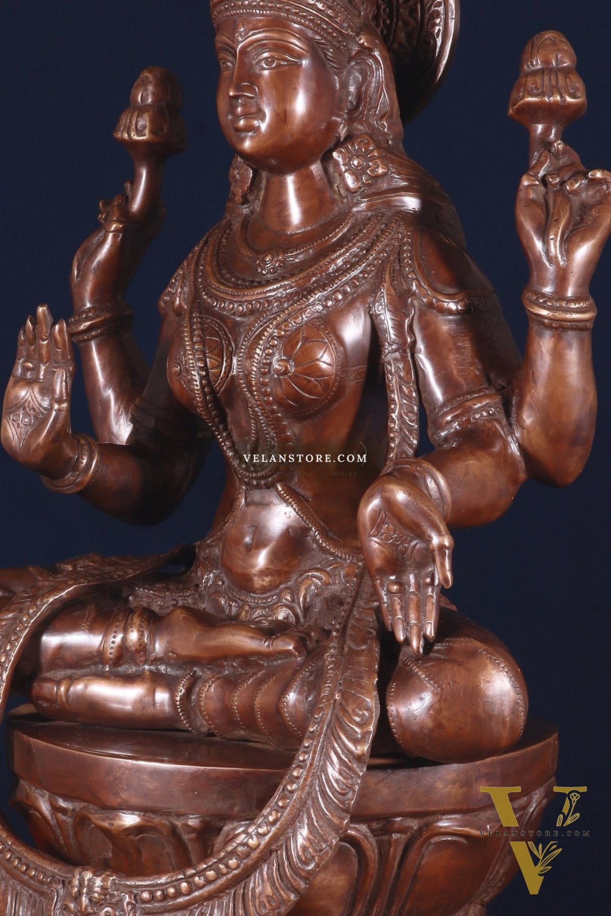 Pure Brass Large Goddess Lakshmi Statue – Crossed Legs Pose, 25 Inch,