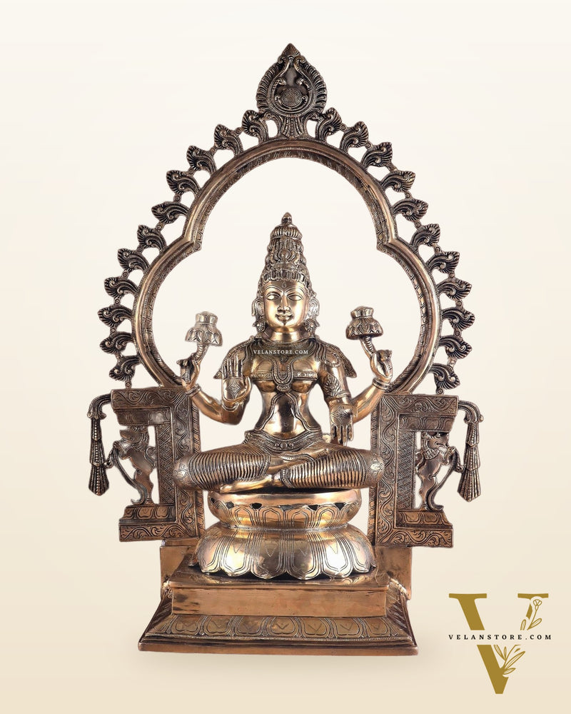 Pure Brass Large Goddess Lakshmi with Prabhavali Statue 32.5"