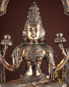 Pure Brass Large Goddess Lakshmi with Prabhavali Statue 32.5"
