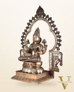 Pure Brass Large Goddess Lakshmi with Prabhavali Statue 32.5"