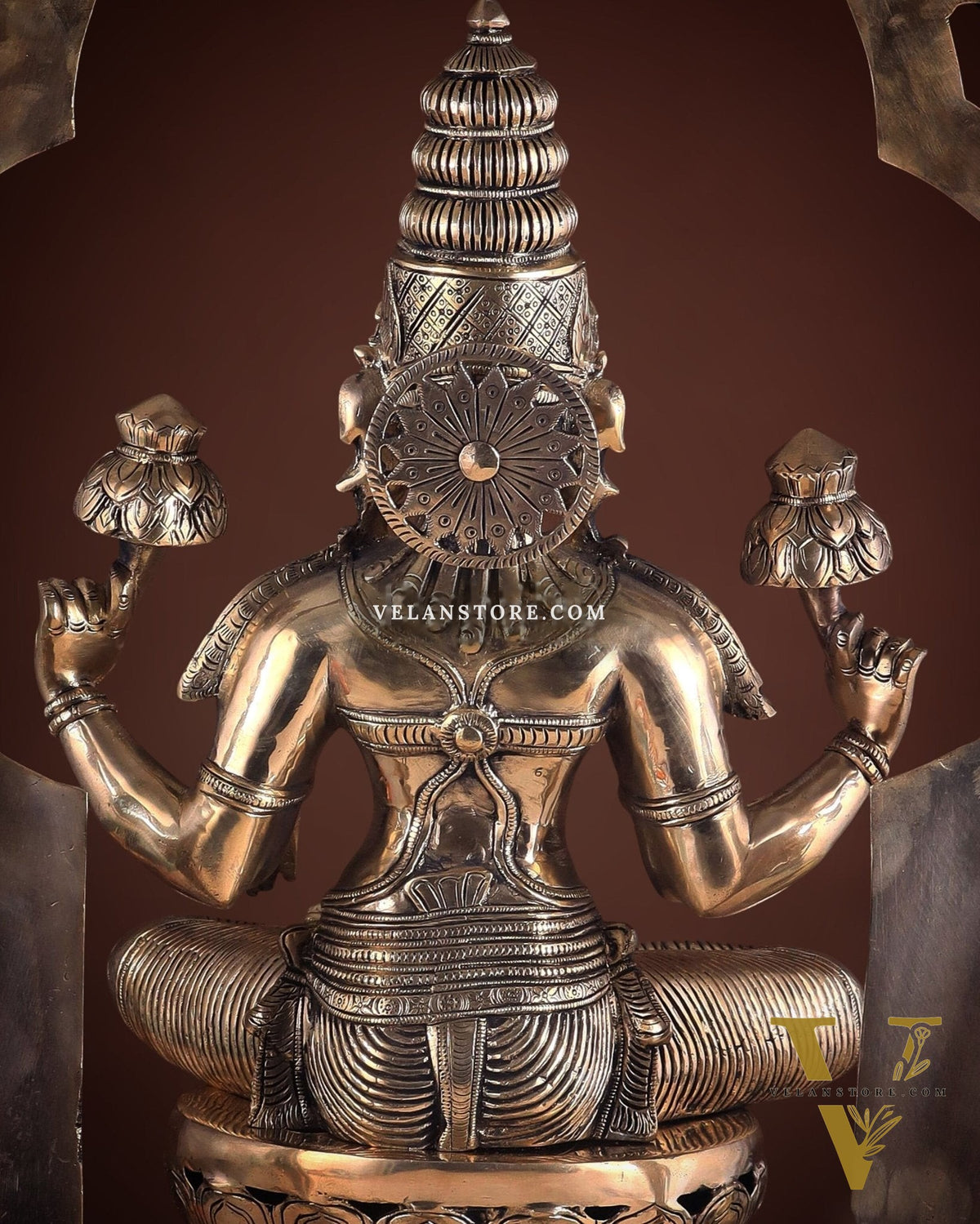 Pure Brass Large Goddess Lakshmi with Prabhavali Statue 32.5"