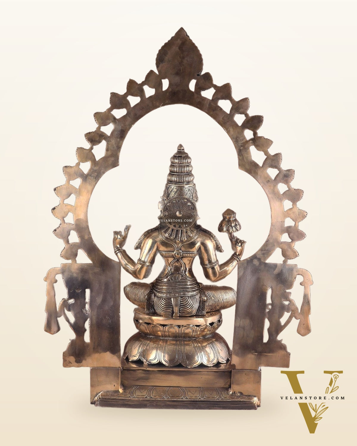 Pure Brass Large Goddess Lakshmi with Prabhavali Statue 32.5"