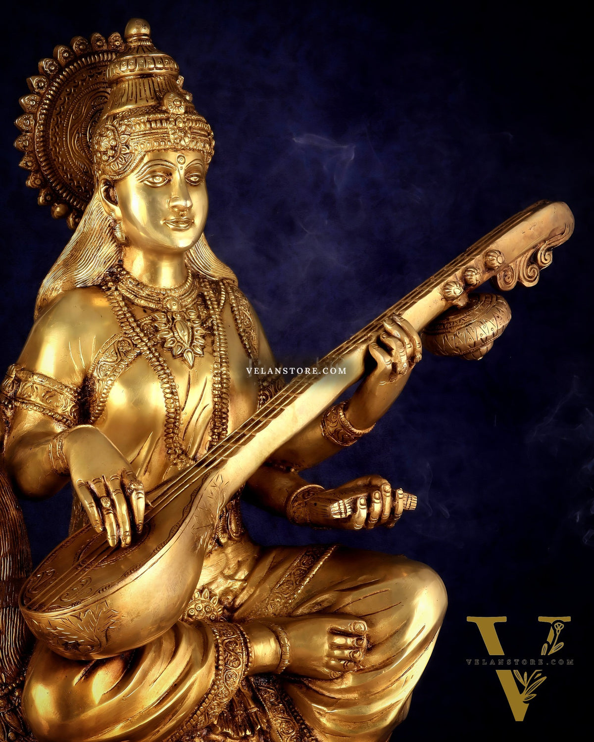Pure Brass Large Goddess Saraswati Seated on Swan statue 24"