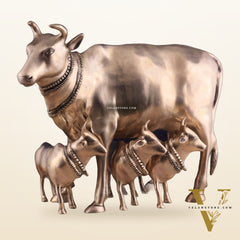 Pure Brass Large Gomatha (Cow) Statue Protecting Her Calves – Symbol of Nurturing Divinity