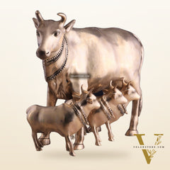 Pure Brass Large Gomatha (Cow) Statue Protecting Her Calves – Symbol of Nurturing Divinity