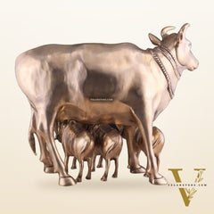 Pure Brass Large Gomatha (Cow) Statue Protecting Her Calves – Symbol of Nurturing Divinity