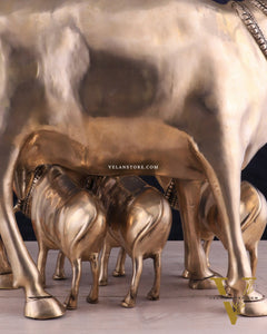 Pure Brass Large Gomatha (Cow) Statue Protecting Her Calves – Symbol of Nurturing Divinity