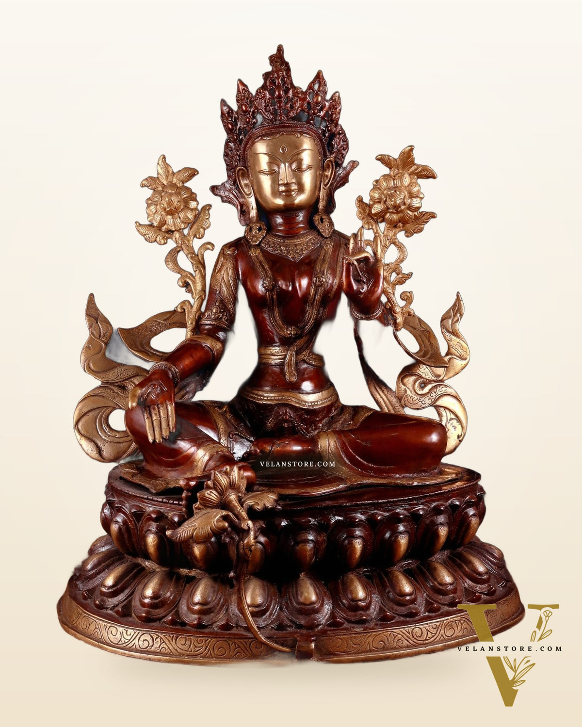 Pure Brass Large Green Tara Statue – Divine Protector & Compassionate Mother 24.5"