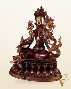 Pure Brass Large Green Tara Statue – Divine Protector & Compassionate Mother 24.5"